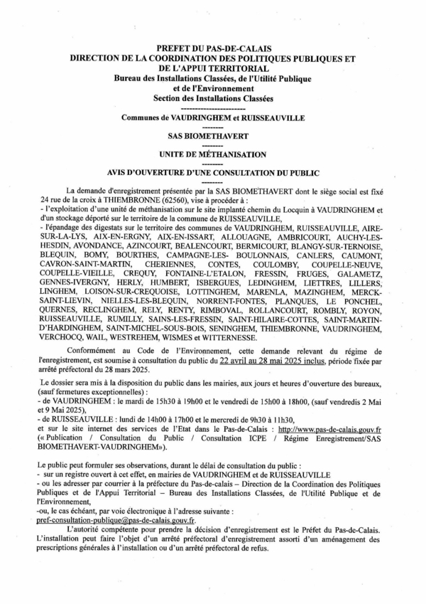 avis d'ouverture de consultation